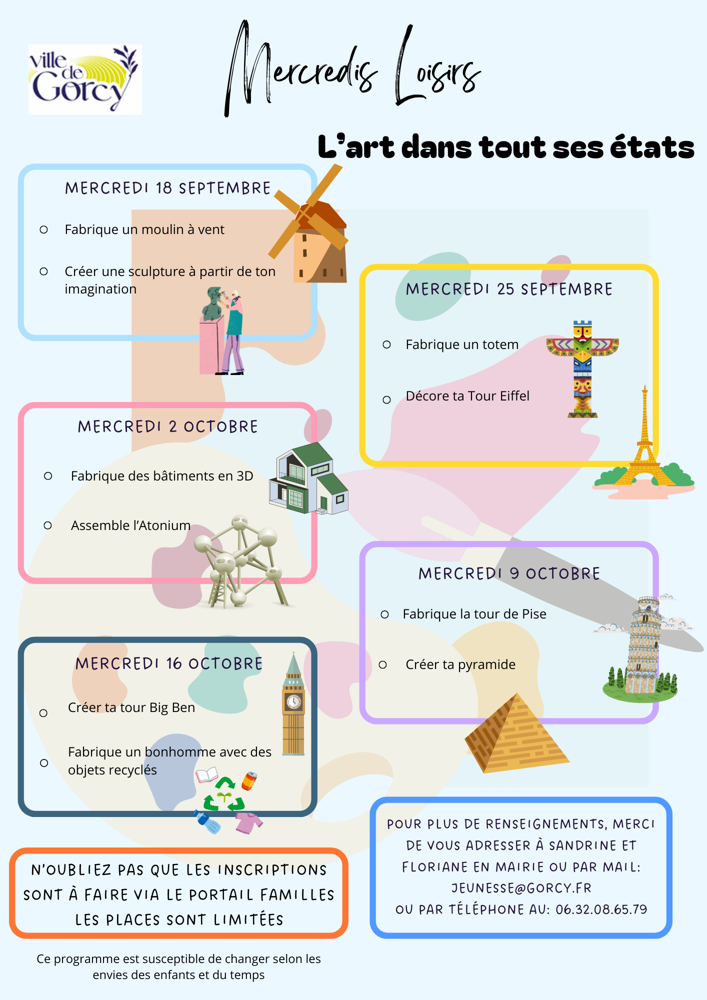 Planning mercredis loisirs septembre-octobre 2024